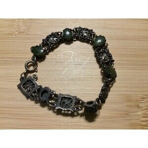 Wells Sterling & Green Jade Bracelet.  Vintage, W/ Asian Stations